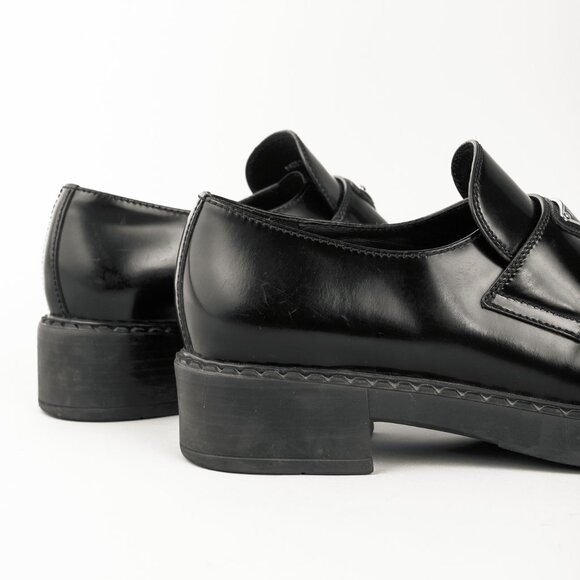 Prada Nero Spazzolato Leather Triangle Logo Loafers - Picture 10 of 12